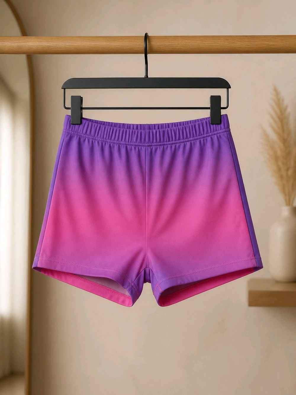 Girls' Gradient Purple-Pink Active Shorts with Elastic Waist